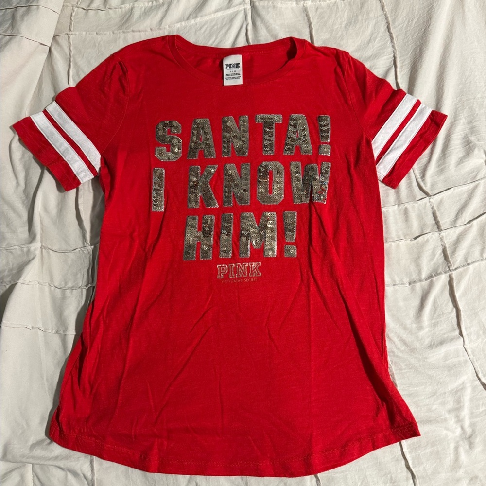 PINK Victoria's Secret Red Shirt - Santa I Know Him